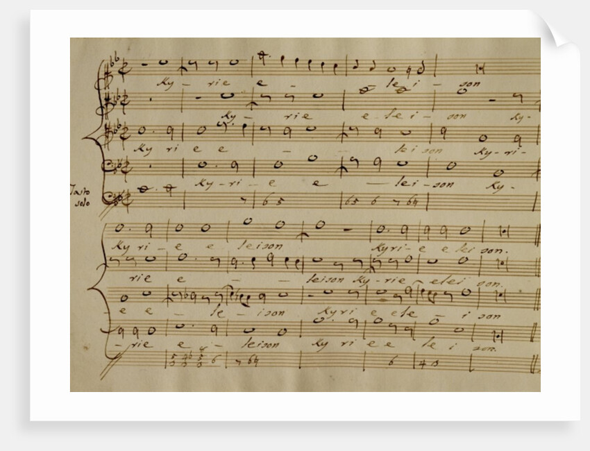 Score of the Kyrie Eleison from the 'Messa a quattro voci', 18th century copy by Giovanni Pierluigi da (after) Palestrina