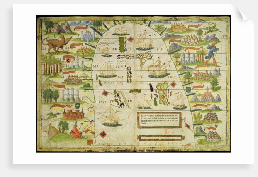 Map of the China sea, from a facsimile of the 'Miller Atlas' by Pedro and Jorge Reinel, and Lopo Homem, made in 1519 by Anonymous