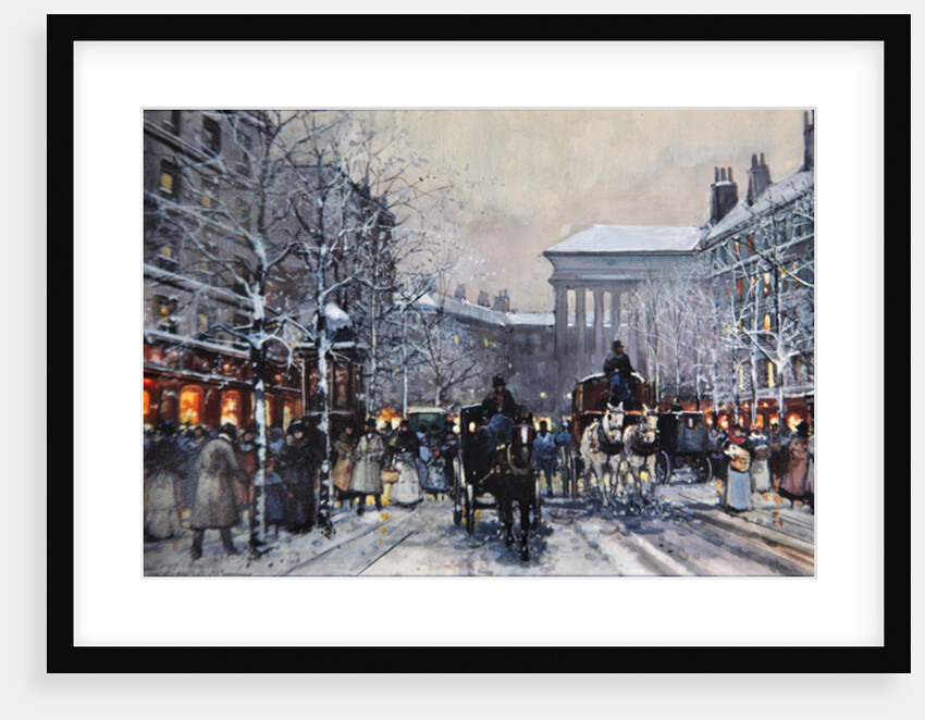A Parisian winter scene by Eugene Galien-Laloue