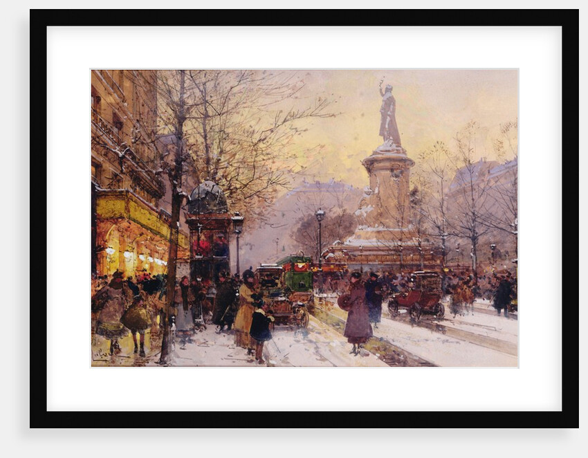 Winter Paris street scene by Eugene Galien-Laloue