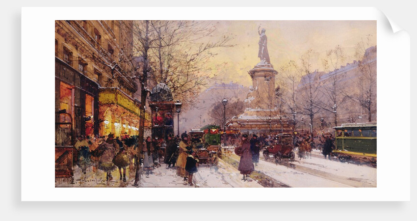 Winter Paris street scene by Eugene Galien-Laloue