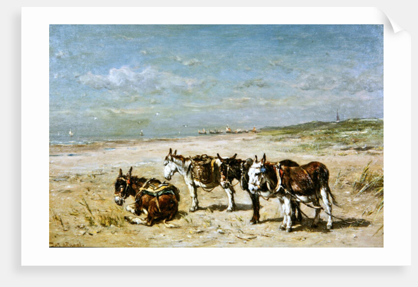 Donkeys on the Beach by Johannes Hubertus Leonardus de Haas