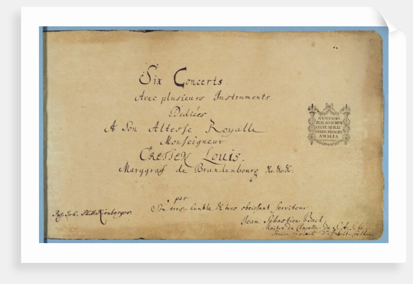 Title page of the 'Brandenburg Concertos' by Johann Sebastian Bach