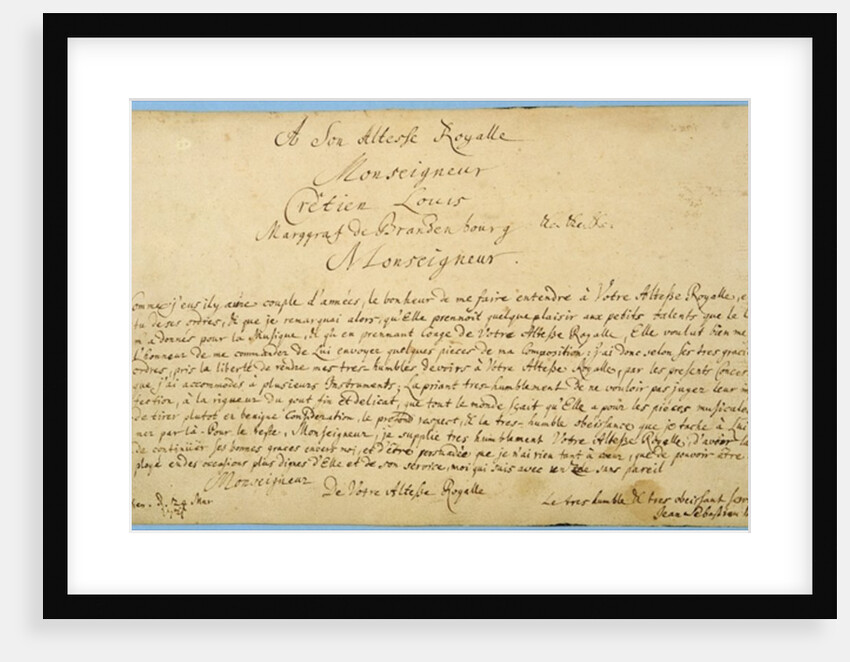 Handwritten dedication of 'Brandenburger Concertos' to Christian Ludwig, Margrave of Brandenburg 24 March 1721 by Johann Sebastian Bach