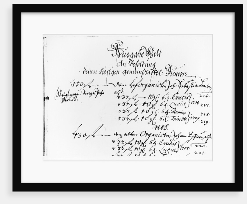 Excerpt from J.S. Bach's salary payment for 1708-09 by German School