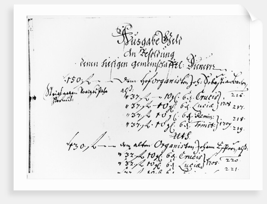 Excerpt from J.S. Bach's salary payment for 1708-09 by German School