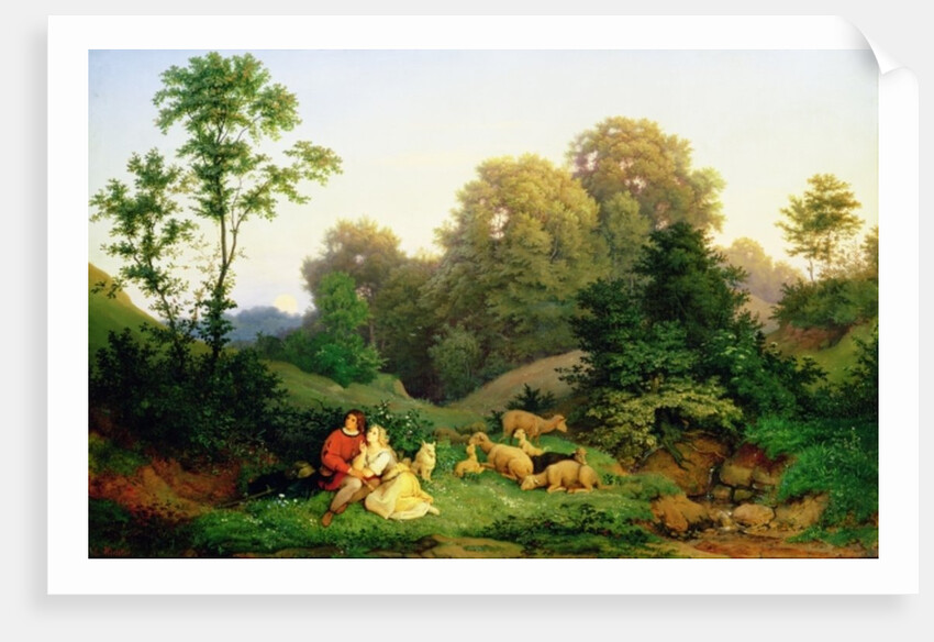 Shepherd and Shepherdess in a German landscape, 1844 by Ludwig Adrian Richter
