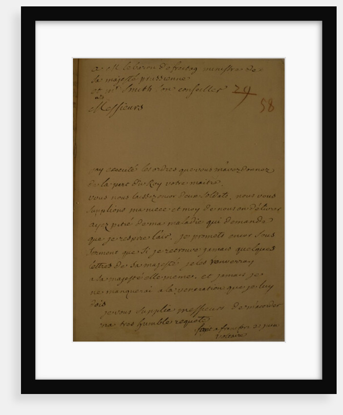 A petition to be released from jail, 31st June 1753 by Francois Marie Arouet Voltaire