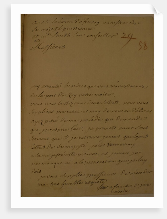 A petition to be released from jail, 31st June 1753 by Francois Marie Arouet Voltaire