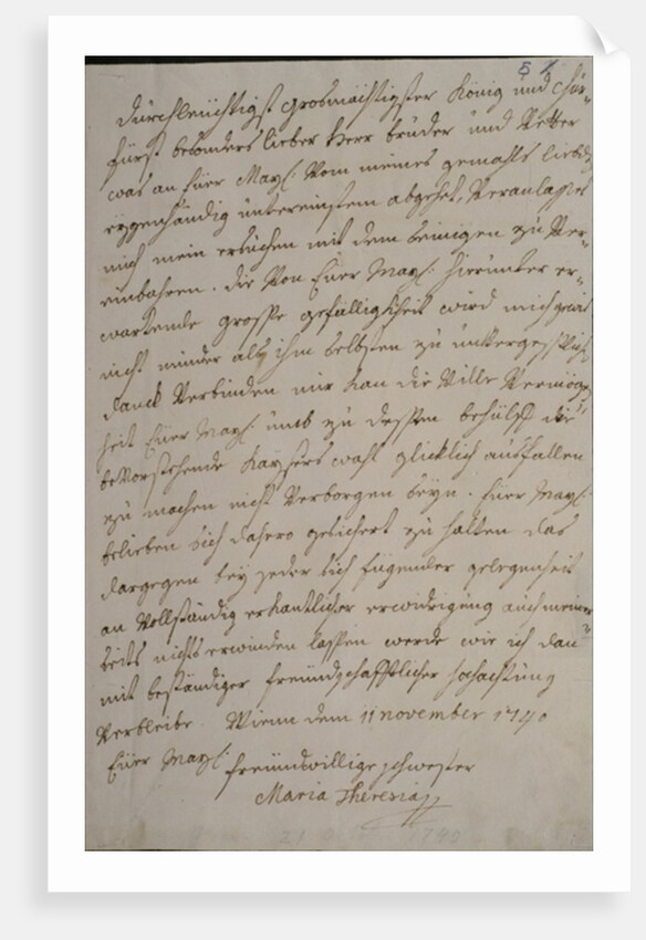 A letter from Maria Theresa to King Frederick II asking for his support for the imperial election of her husband Francis I, 11th November 1740 by Maria Theresa of Austria