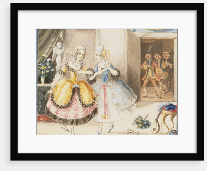 Fiordiligi and Dorabella watched from the doorway by Don Alfonso, Ferrando and Guglielmo by Johann Peter Lyser