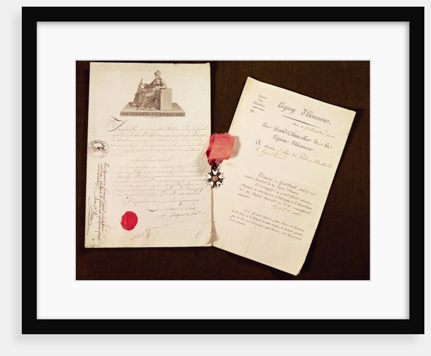 The documents and medal from Francois Becherel's appointment as knight of the Legion of Honour on 17th July 1802 by French School