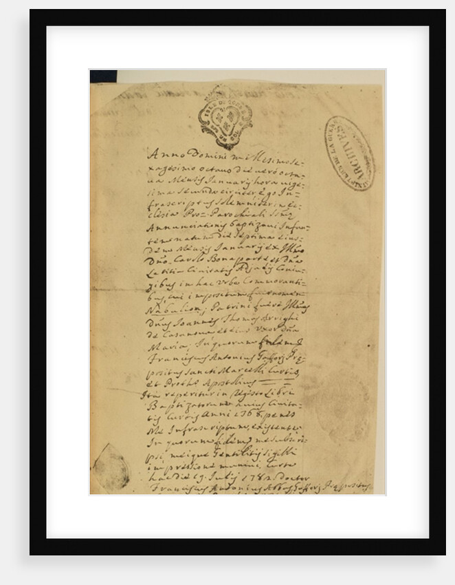 Napoleon's Birth Certificate, 1769 by French School