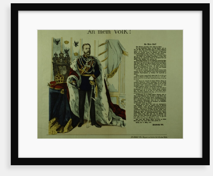 Copy of a declaration from Frederick III to his subjects, 12th March 1888 by German School