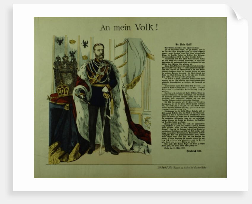 Copy of a declaration from Frederick III to his subjects, 12th March 1888 by German School