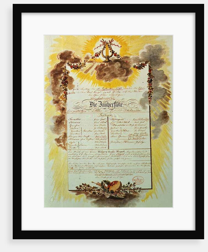 Play-bill for the world premier performance in Vienna of The Magic Flute by Austrian School
