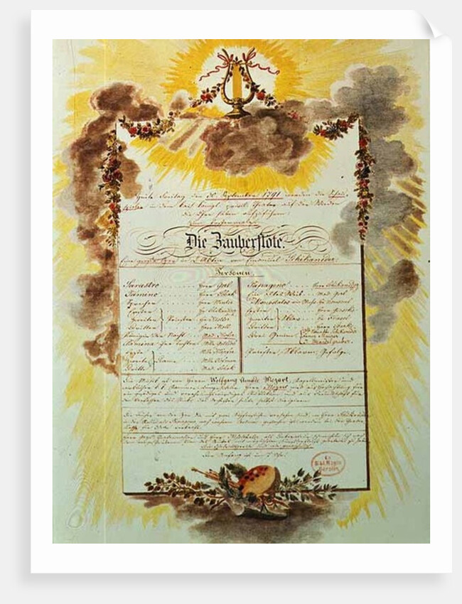 Play-bill for the world premier performance in Vienna of The Magic Flute by Austrian School