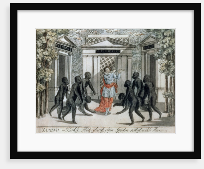 Tamino plays the magic flute to ward off the wild beasts, Act I scene xv, from `The Magic Flute' by Wolfgang Amadeus Mozart, c.1793 by Joseph & Peter Schaffer