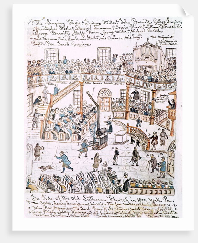 Inside the Old Lutheran Church, York County, 1800 by Lewis Miller