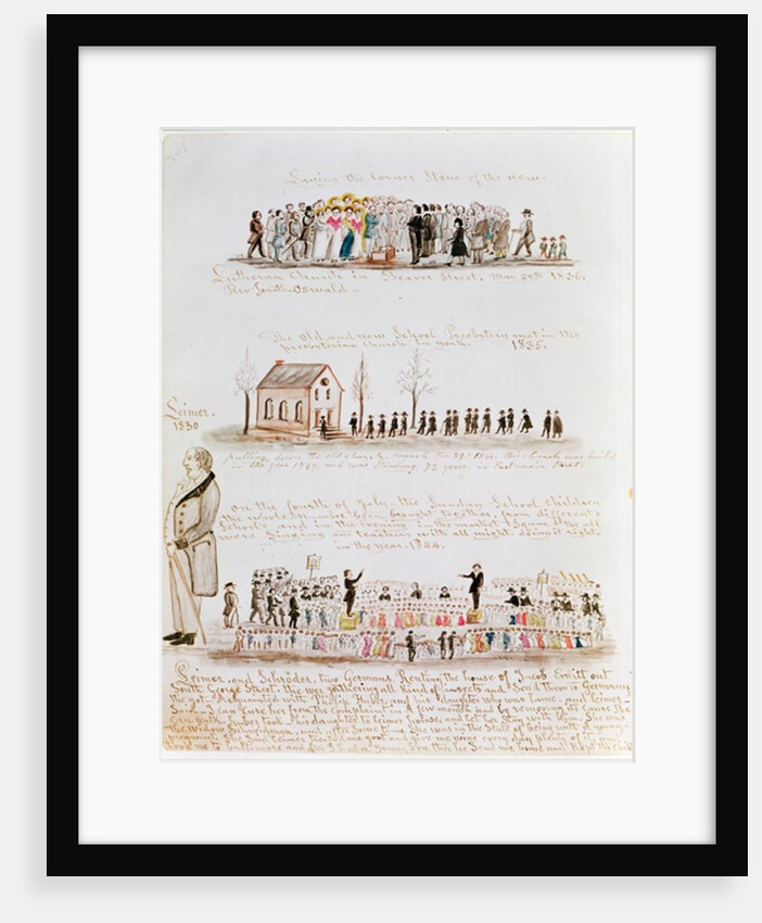 Three sketches depicting religious scenes in America by Lewis Miller
