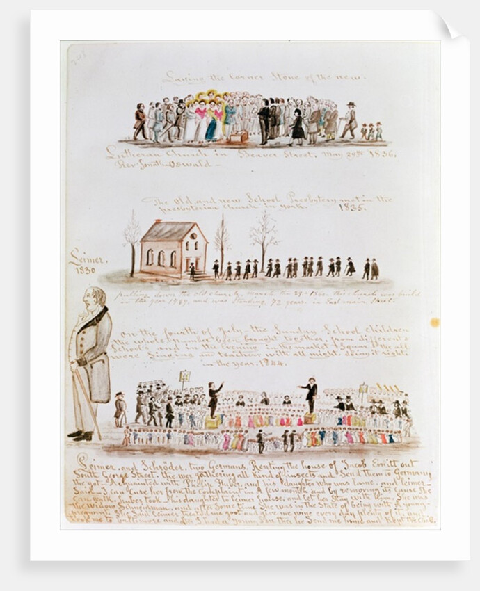 Three sketches depicting religious scenes in America by Lewis Miller