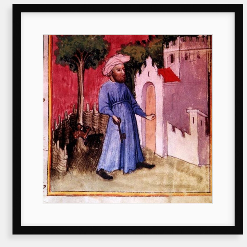 Allegorical illustration showing an Arab unlocking the gate of Knowledge, reputedly written and illuminated by Nicolas Flamel by Anonymous