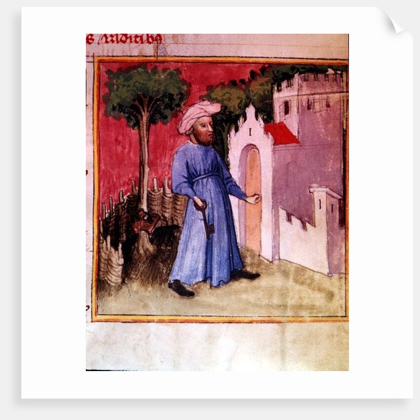 Allegorical illustration showing an Arab unlocking the gate of Knowledge, reputedly written and illuminated by Nicolas Flamel by Anonymous