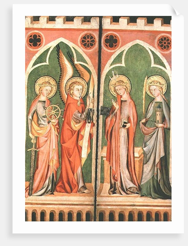 Annunciation with S.S. Barbara and Katherine, 1310-40 by School of Cologne