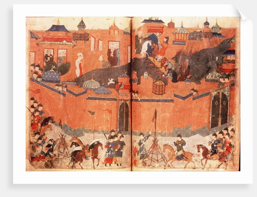 Mongols under the leadership of Hulagu Khan storming and capturing Baghdad in 1258 by Persian School