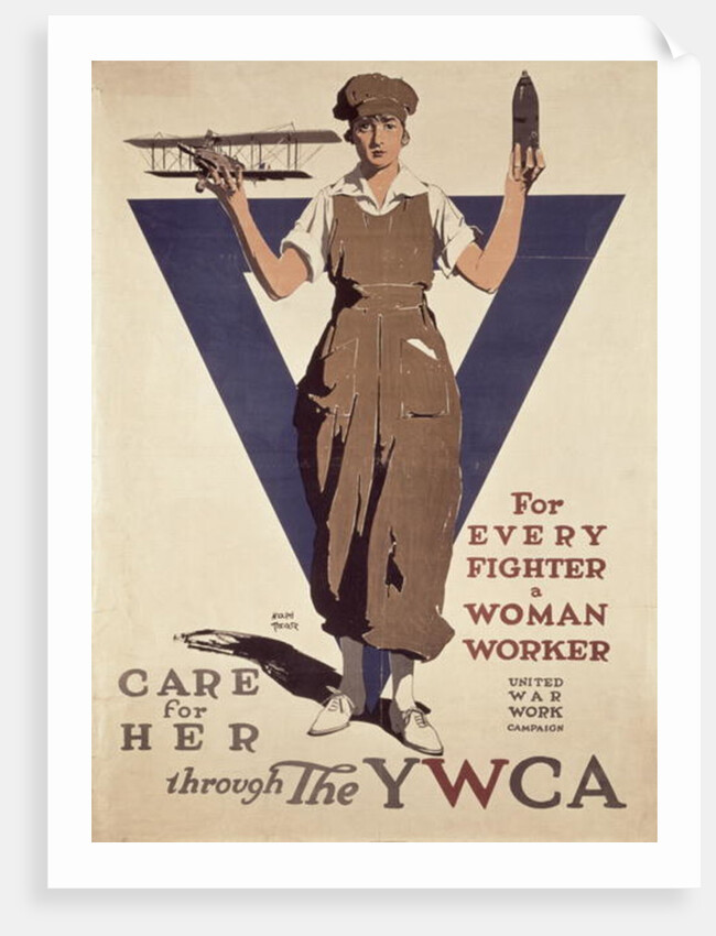 For Every Fighter a Woman Worker, 1st World War YWCA propaganda poster by Adolph Treidler