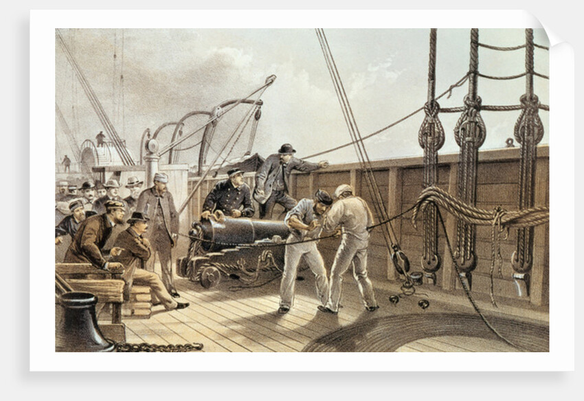 Splicing the Trans-Atlantic telegraph cable on board the 'Great Eastern', 25th July 1865, pub. by Lay and Son, c.1868 by Robert Dudley