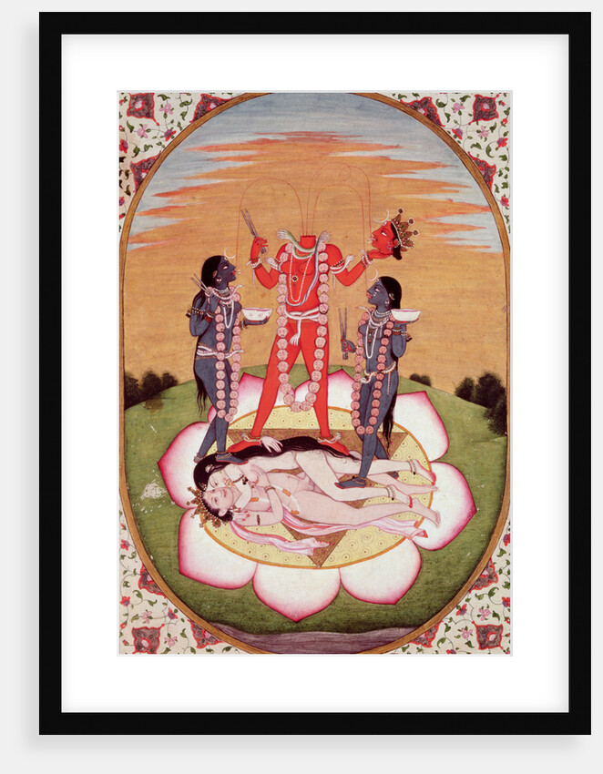 Icon of Chinnamasta, the Mahavidya arising from the joined bodies of the Originating Couple, Kangra, c.1800 by Indian School
