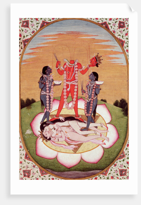 Icon of Chinnamasta, the Mahavidya arising from the joined bodies of the Originating Couple, Kangra, c.1800 by Indian School
