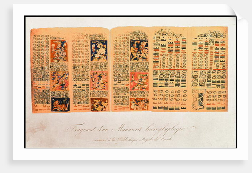 Copy of a fragment of the Dresden Codex showing Mayan astronomical calculations by School Mexican