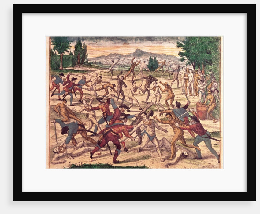 Pedro de Alvarado and his soldiers massacring the Aztecs, c.1520 by Theodor de Bry