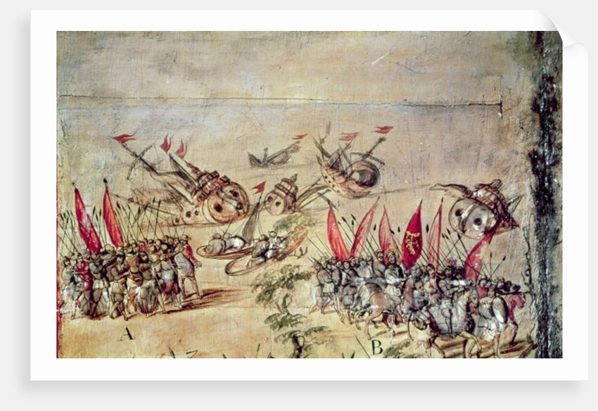 Cortes sinking his fleet off the coast of Mexico, 1518 by Spanish School