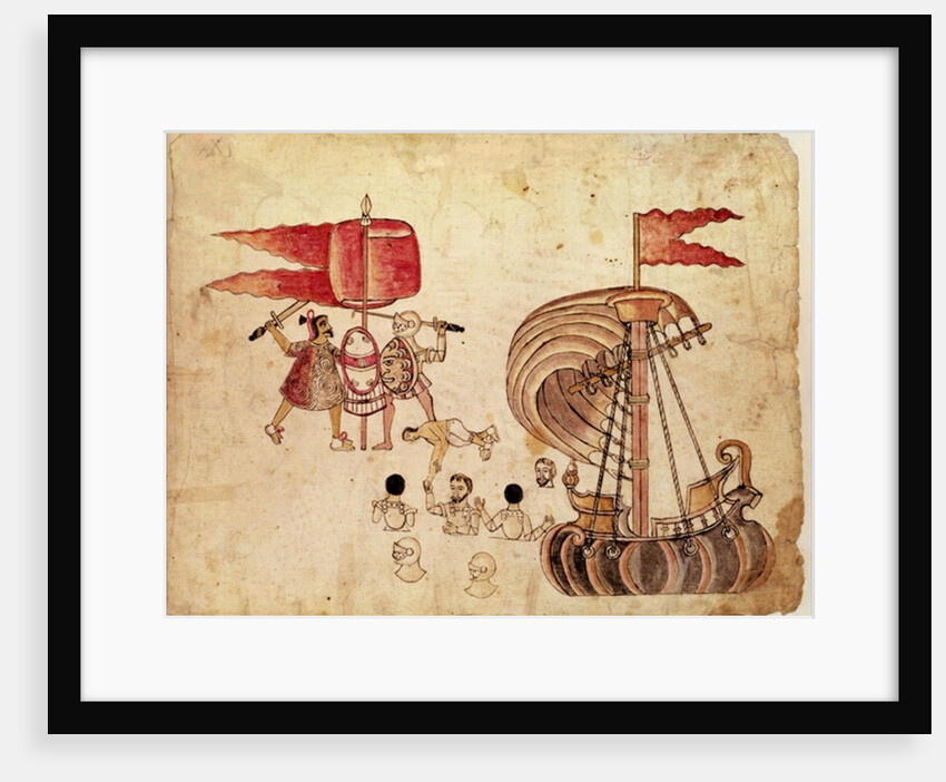 A Tlaxcalan warrior, an ally of Cortes, pulling him from a canal by Mexican School