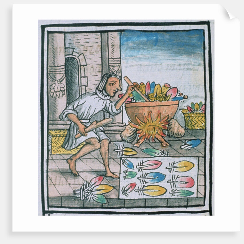Ms Palat. 218-220 Aztec artisans dyeing feathers by Spanish School