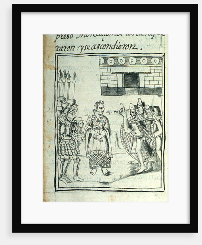 Marina interpreting for the Spaniards at a meeting between Hernando Cortes and Montezuma by Spanish School