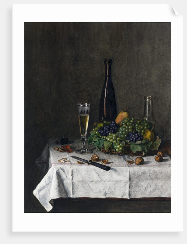 Still Life with Basket of Grapes, Walnuts and Knife, 1863 by Leon Bonvin