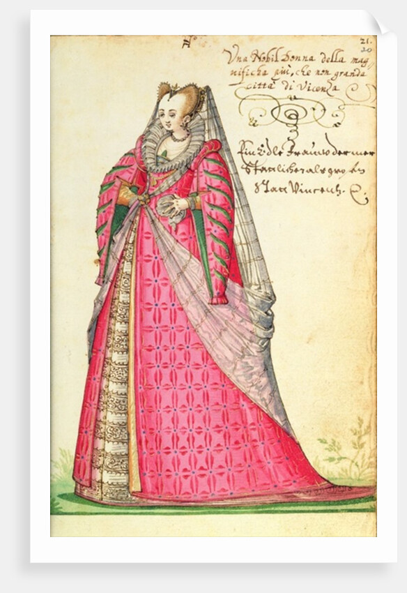 MS W.477 fol.20 'Noble Lady from Vincenza' from Kippell's 'Costume Book', c.1588 by Niclauss Kippell
