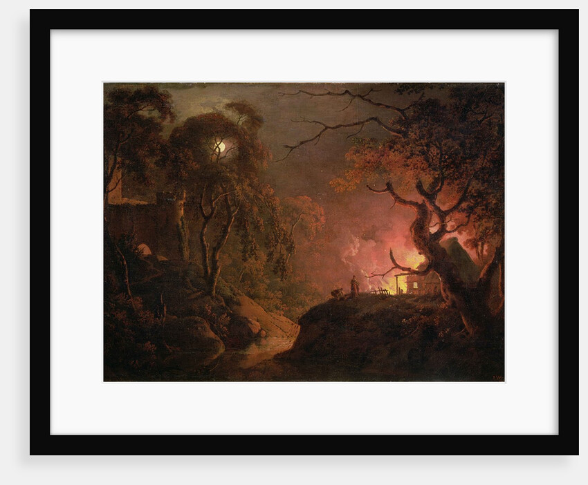 A Cottage on Fire at Night, c.1785-93 by Joseph Wright of Derby