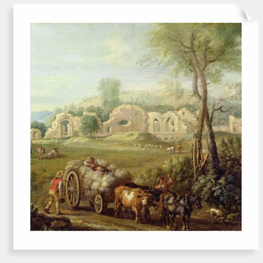 Haycart Passing a Ruined Abbey by John Wootton