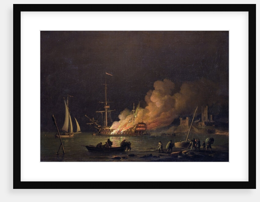 Ship on Fire at Night, c.1756 by Charles Brooking