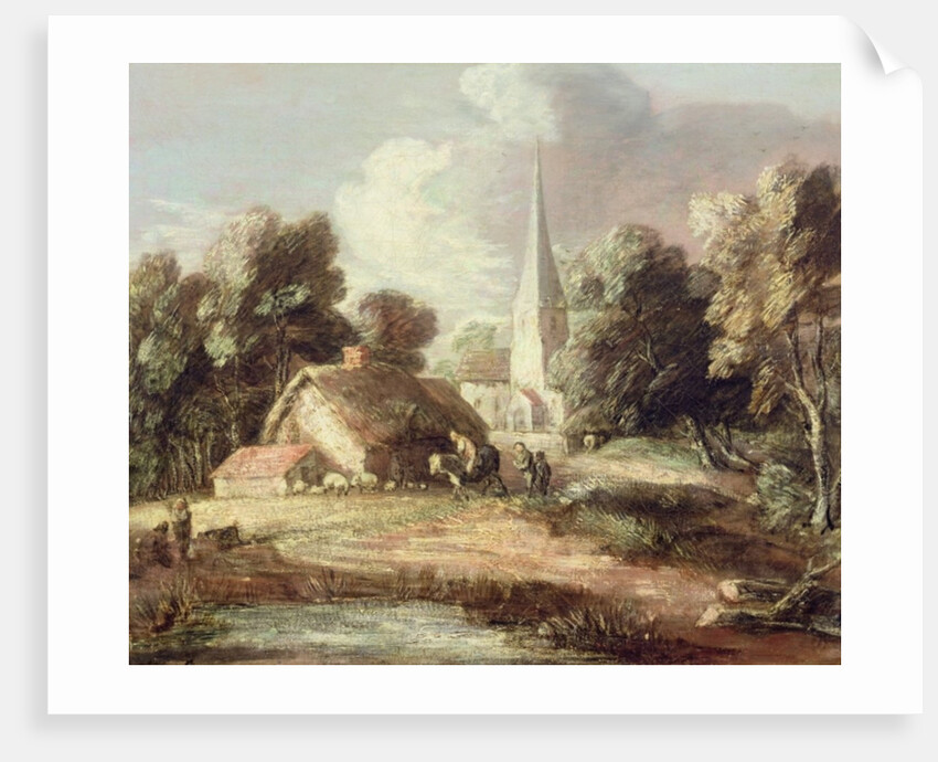 Landscape with a Church, Cottage, Villagers and Animals, c.1771-2 by Thomas Gainsborough