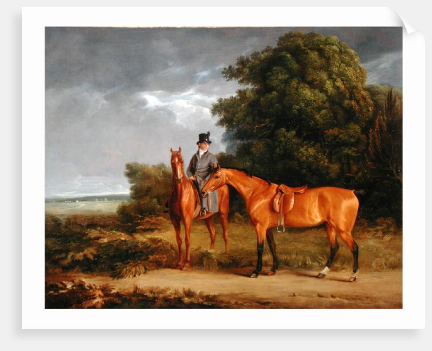 A Groom Mounted on a Chestnut Hunter, He Holds a Bay Hunter by the Reins by Jacques-Laurent Agasse
