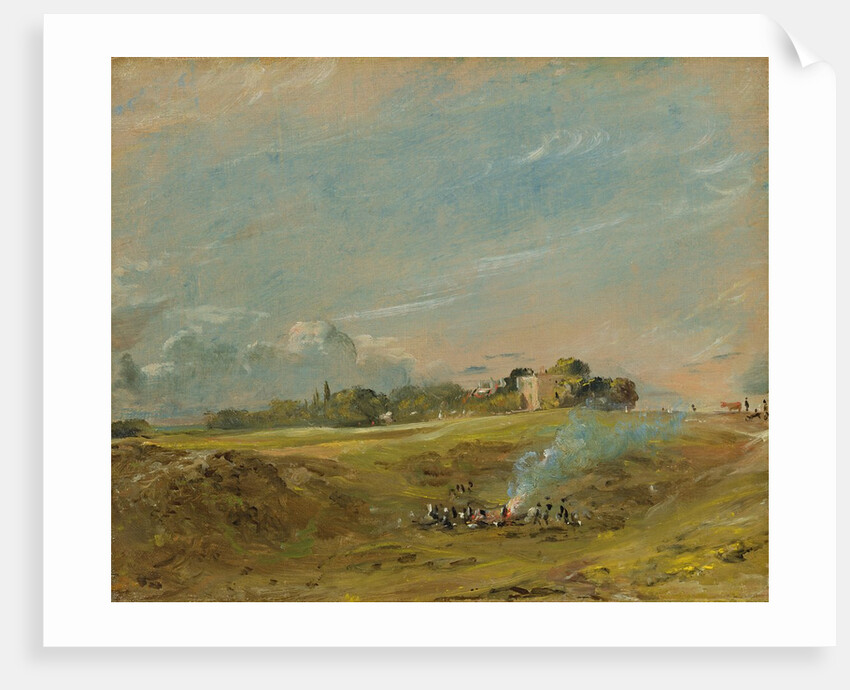 A View of Hampstead Heath, with figures round a bonfire by John Constable