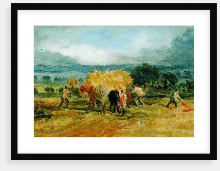 A Harvest Scene with Workers loading Hay on to a Farm Wagon by James Ward