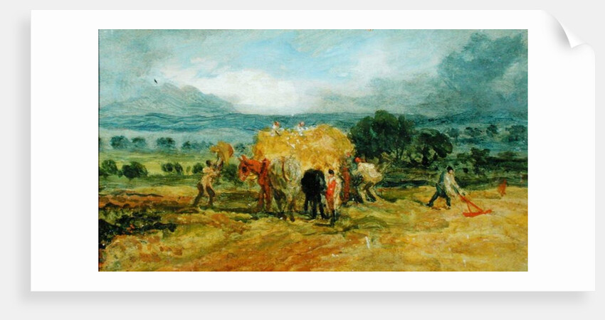 A Harvest Scene with Workers loading Hay on to a Farm Wagon by James Ward