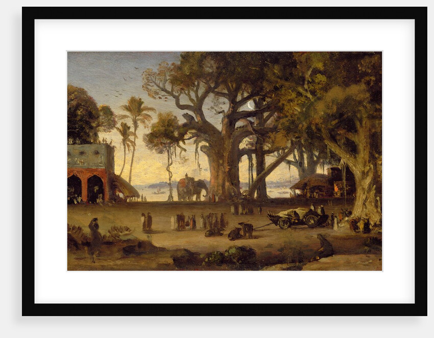Moonlit Scene of Indian Figures and Elephants among Banyan Trees, Upper India by Johann Zoffany